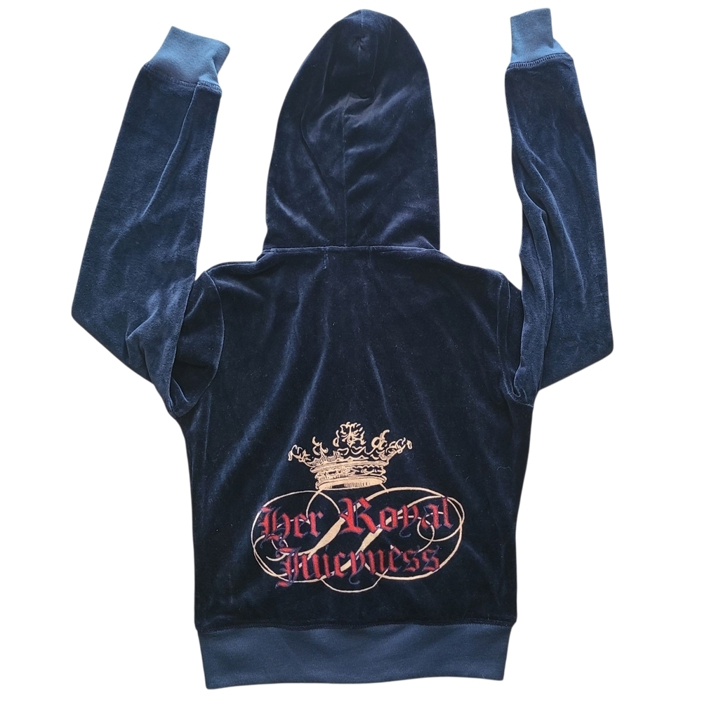 Juicy Couture Vintage Kids Y2K Velour Hoodie Her Royal Juicyness Navy NWT S - Picture 3 of 11